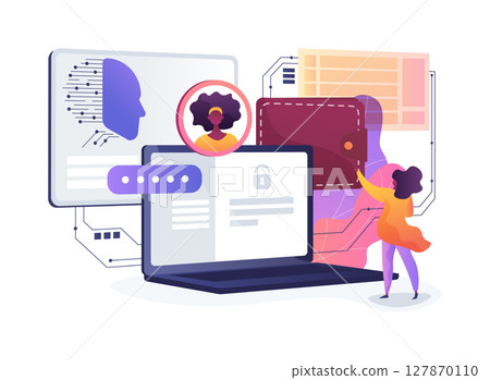 Digital Wallets with Biometric Security abstract concept vector illustration. 127870110