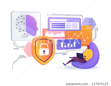 AI-Enhanced Remote Work Security Systems abstract concept vector illustration. 127870125