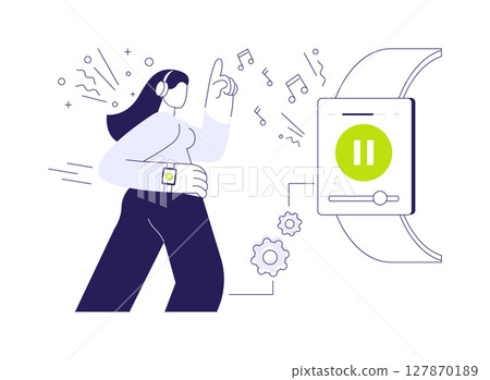 Listen to music with smartwatch abstract concept vector illustration. 127870189