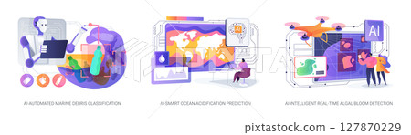 AI Tools for Ocean Health abstract concept vector illustrations. 127870229