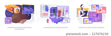 AI Insights in Ocean Research abstract concept vector illustrations. 127870230
