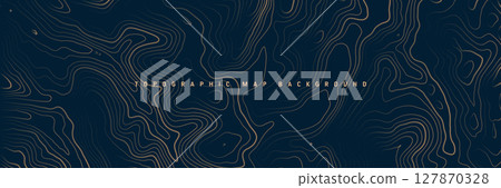 Colorful topographic map with contour lines. Geographic terrain grid, relief height elevation. Ground path pattern. Travel and navigation, cartography design element. Vector illustration 127870328