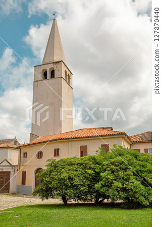 Euphrasian basilica bell tower in Porec, Croatia. Euphrasian basilica bell tower in Porec, Croatia. 127870440