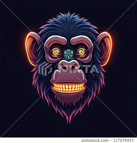 Cyber Monkey Head Neon Vector Design 127870455
