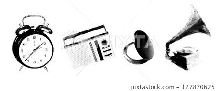 Realistic Halftone Effect Illustration of Vintage Objects 127870625