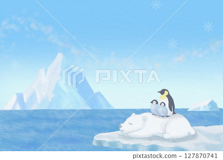 北極熊和企鵝帶來夏日清涼的夏季問候插畫 127870741
