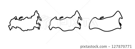 Russia country black outline silhouettes in three different levels of smoothness. Simplified maps. Vector icons isolated on white background. Russia country black outline silhouettes in three different levels of smoothness. Simplified maps. Vector icons isolated on white background. 127870771
