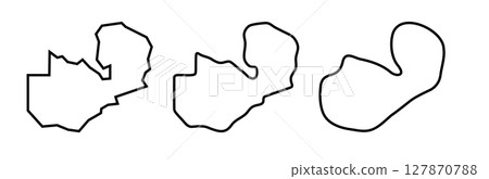 Zambia country black outline silhouettes in three different levels of smoothness. Simplified maps. Vector icons isolated on white background. Zambia country black outline silhouettes in three different levels of smoothness. Simplified maps. Vector icons isolated on white background. 127870788