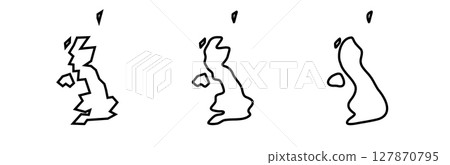United Kingdom of Great Britain and Northern Ireland country black outline silhouettes in three different levels of smoothness. Simplified maps. Vector icons isolated on white background. 127870795