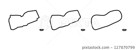 Yemen country black outline silhouettes in three different levels of smoothness. Simplified maps. Vector icons isolated on white background. Yemen country black outline silhouettes in three different levels of smoothness. Simplified maps. Vector icons isolated on white background. 127870799