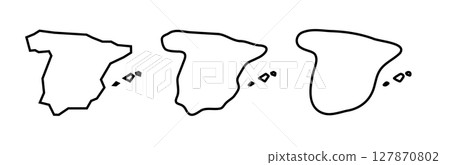 Spain country black outline silhouettes in three different levels of smoothness. Simplified maps. Vector icons isolated on white background. Spain country black outline silhouettes in three different levels of smoothness. Simplified maps. Vector icons isolated on white background. 127870802