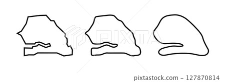 Senegal country black outline silhouettes in three different levels of smoothness. Simplified maps. Vector icons isolated on white background. Senegal country black outline silhouettes in three different levels of smoothness. Simplified maps. Vector icons isolated on white background. 127870814