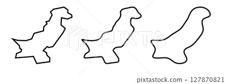 Pakistan country black outline silhouettes in three different levels of smoothness. Simplified maps. Vector icons isolated on white background. 127870821