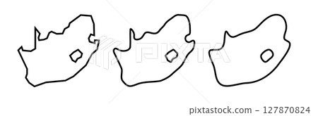 South Africa country black outline silhouettes in three different levels of smoothness. Simplified maps. Vector icons isolated on white background. 127870824