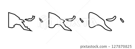 Papua New Guinea country black outline silhouettes in three different levels of smoothness. Simplified maps. Vector icons isolated on white background. 127870825