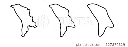 Moldova country black outline silhouettes in three different levels of smoothness. Simplified maps. Vector icons isolated on white background. 127870829