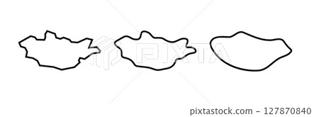 Mongolia country black outline silhouettes in three different levels of smoothness. Simplified maps. Vector icons isolated on white background. 127870840