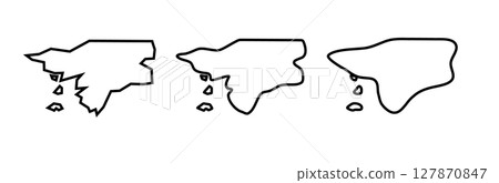 Guinea-Bissau country black outline silhouettes in three different levels of smoothness. Simplified maps. Vector icons isolated on white background. 127870847