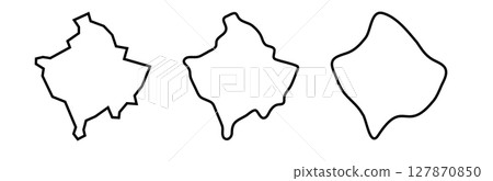 Kosovo country black outline silhouettes in three different levels of smoothness. Simplified maps. Vector icons isolated on white background. 127870850