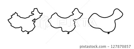 China country black outline silhouettes in three different levels of smoothness. Simplified maps. Vector icons isolated on white background. 127870857