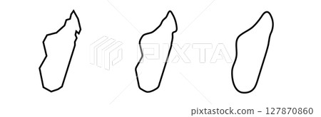 Madagascar country black outline silhouettes in three different levels of smoothness. Simplified maps. Vector icons isolated on white background. 127870860