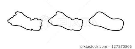 El Salvador country black outline silhouettes in three different levels of smoothness. Simplified maps. Vector icons isolated on white background. El Salvador country black outline silhouettes in three different levels of smoothness. Simplified maps. Vector icons isolated on white background. 127870866