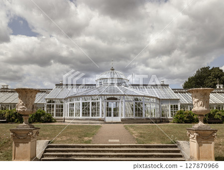 Victorian architecture of the Conservatory at Chiswick House and gardens. Victorian architecture of the Conservatory at Chiswick House and gardens. 127870966