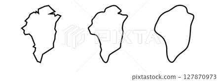 Greenland black outline silhouettes in three different levels of smoothness. Simplified maps. Vector icons isolated on white background. Greenland black outline silhouettes in three different levels of smoothness. Simplified maps. Vector icons isolated on white background. 127870973