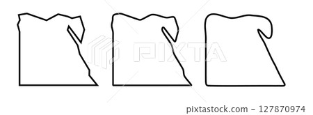 Egypt country black outline silhouettes in three different levels of smoothness. Simplified maps. Vector icons isolated on white background. Egypt country black outline silhouettes in three different levels of smoothness. Simplified maps. Vector icons isolated on white background. 127870974