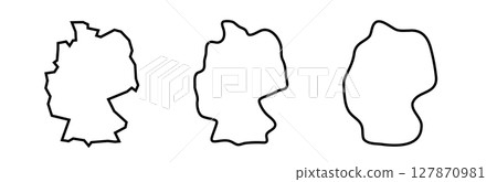 Germany country black outline silhouettes in three different levels of smoothness. Simplified maps. Vector icons isolated on white background. Germany country black outline silhouettes in three different levels of smoothness. Simplified maps. Vector icons isolated on white background. 127870981