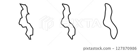 Malawi country black outline silhouettes in three different levels of smoothness. Simplified maps. Vector icons isolated on white background. Malawi country black outline silhouettes in three different levels of smoothness. Simplified maps. Vector icons isolated on white background. 127870986