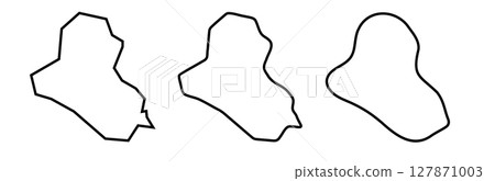Iraq country black outline silhouettes in three different levels of smoothness. Simplified maps. Vector icons isolated on white background. 127871003