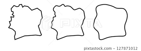 Ivory Coast country black outline silhouettes in three different levels of smoothness. Simplified maps. Vector icons isolated on white background. Ivory Coast country black outline silhouettes in three different levels of smoothness. Simplified maps. Vector icons isolated on white background. 127871012