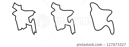 Bangladesh country black outline silhouettes in three different levels of smoothness. Simplified maps. Vector icons isolated on white background. 127871027