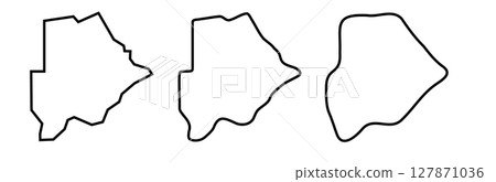 Botswana country black outline silhouettes in three different levels of smoothness. Simplified maps. Vector icons isolated on white background. Botswana country black outline silhouettes in three different levels of smoothness. Simplified maps. Vector icons isolated on white background. 127871036