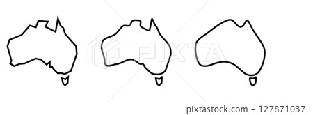 Australia country black outline silhouettes in three different levels of smoothness. Simplified maps. Vector icons isolated on white background. Australia country black outline silhouettes in three different levels of smoothness. Simplified maps. Vector icons isolated on white background. 127871037
