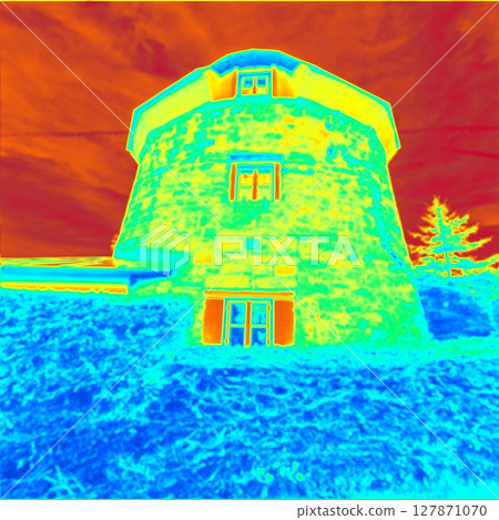 Historical house.  Thermal photography 127871070