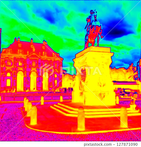 Old statue with religion and historical meaning.  Thermal photography 127871090