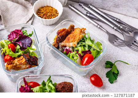 Meal prep concept. Healthy food in container. Meal prep concept. Healthy food in container. 127871187