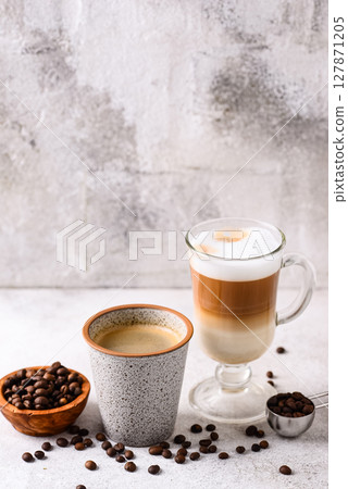 Espresso and cappucino. Different coffee 127871205