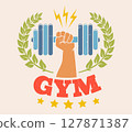 Vector vintage emblem for gym, fitness or bodybuilding in retro style. Retro logo for gym. 127871387