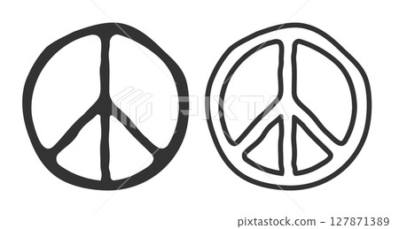 Vector set icons of Peace symbol in retro groovy style. Vintage peace symbol. Vector set icons of Peace symbol in retro groovy style. Vintage peace symbol. 127871389