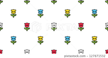 rose flower seamless pattern plant vector leaves garden forest repeat wallpaper tile background gift wrapping paper doodle illustration design scarf isolated 127871532