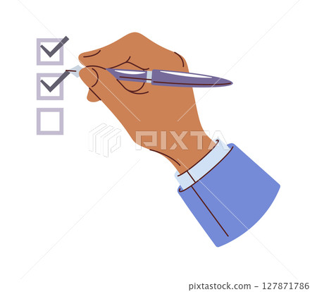 Business hand writing checkmarks cartoon Business hand writing checkmarks cartoon 127871786