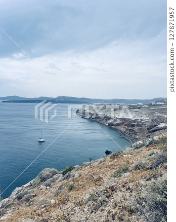 Santorini island, view of the sea and caldera from the lighthouse Santorini island, view of the sea and caldera from the lighthouse 127871957