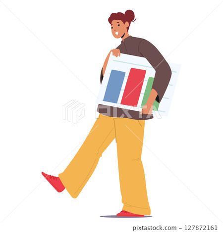Businesswoman cartoon character with financial plan or investment profit analysis report in graphs 127872161