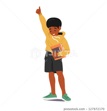 Cute african american schoolboy primary age student cartoon character giving high thumbsup 127872170