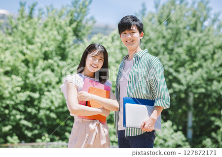 University students, university campus, vocational school students, blue sky 127872171