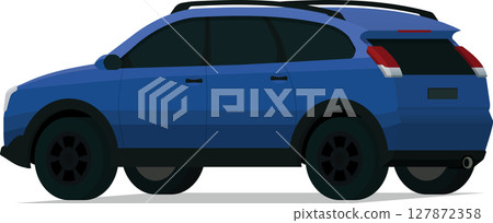 Modern blue SUV family car angled side rear view Modern blue SUV family car angled side rear view 127872358