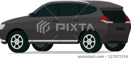 Modern dark grey SUV family car angled side rear view Modern dark grey SUV family car angled side rear view 127872359